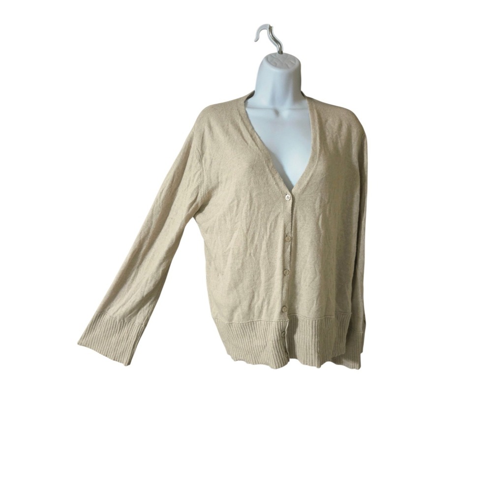 Bianco & Blu Beige Buttoned V-Neck Cardigan Wool/Cashmere/Silk Blend Sweater M